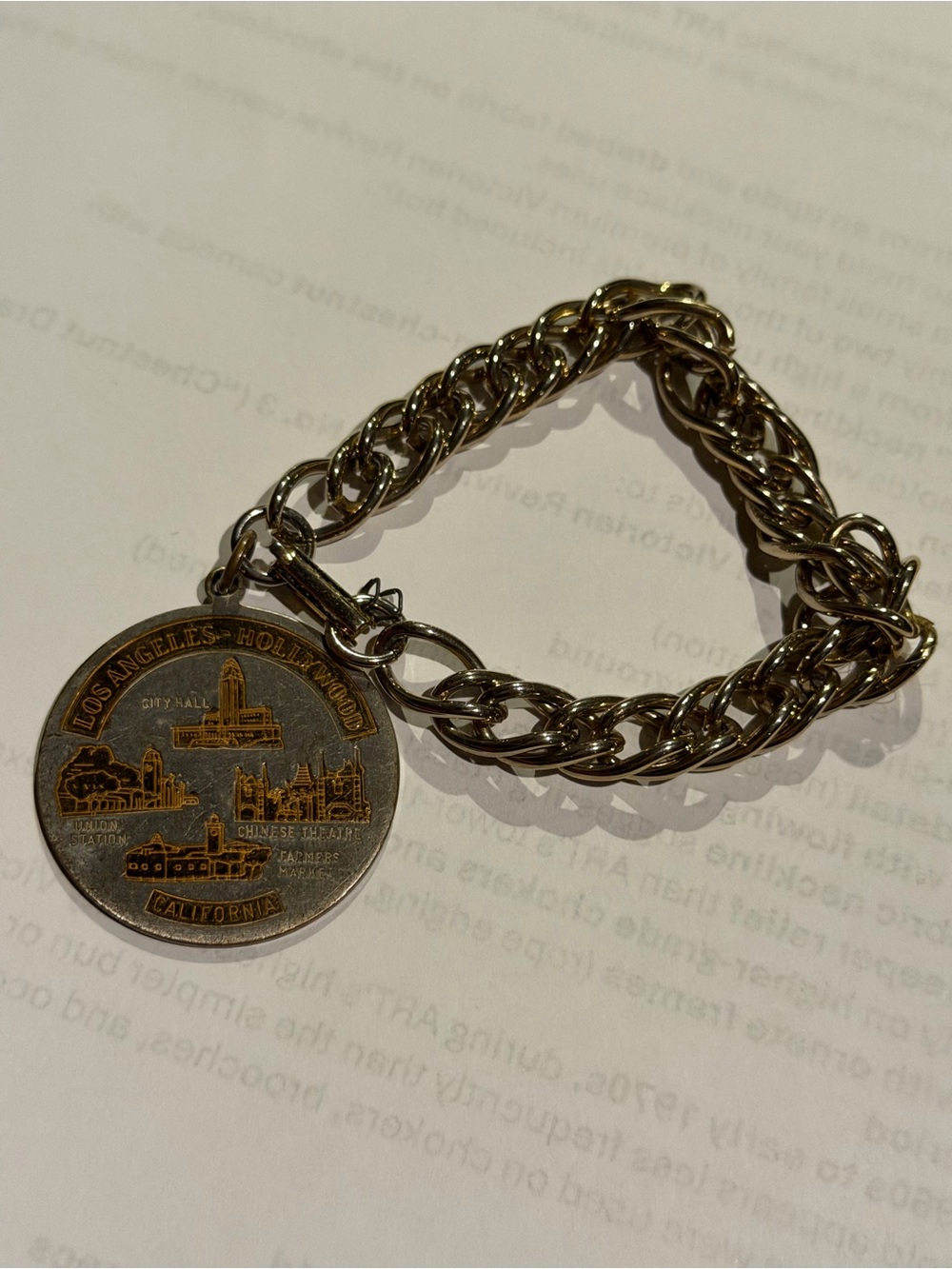 Vintage Los Angeles Hollywood Gold Medallion Chain Bracelet